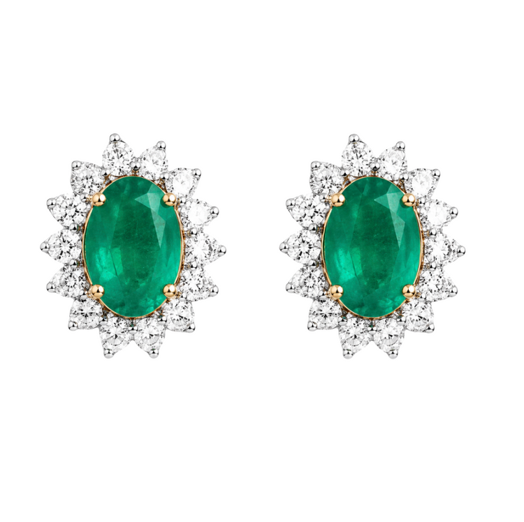 Emerald Halo Diamond Earrings