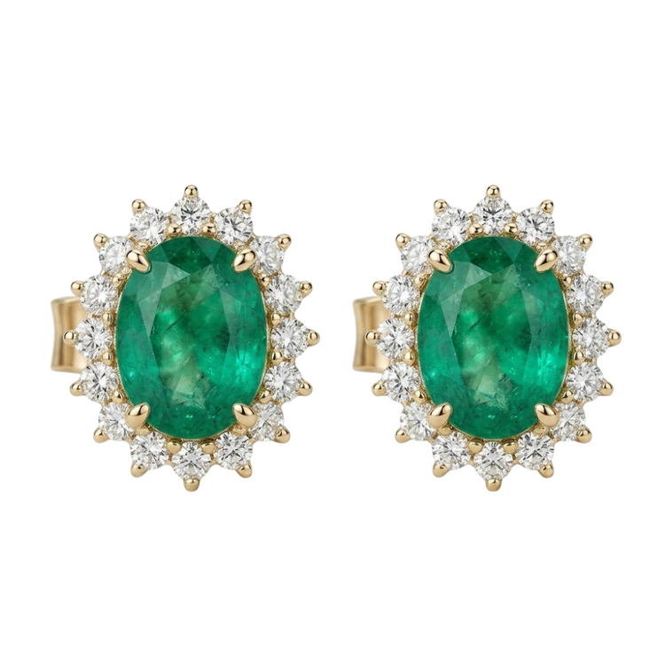 Emerald Halo Diamond Earrings