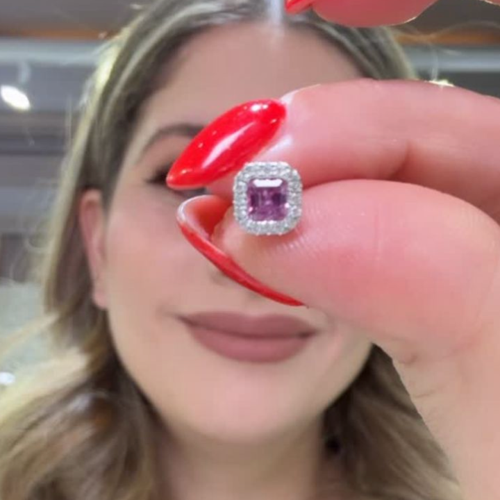 Aretes de zafiro rosa con diamantes
