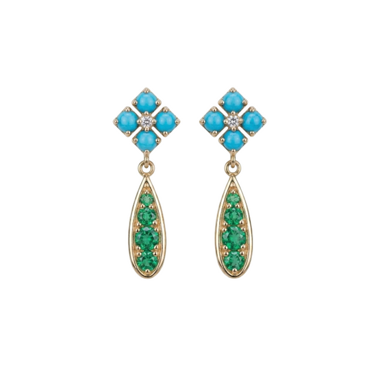 Aretes de turquesa con esmeralda