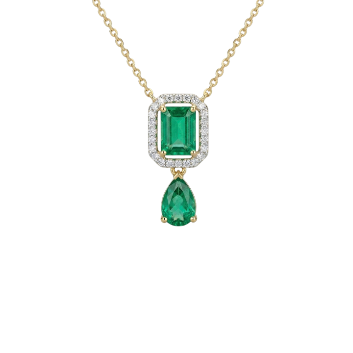 Collar de dos esmeraldas con diamantes