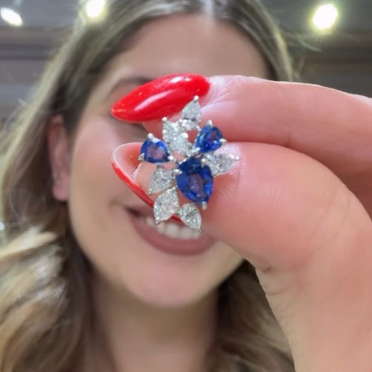 Aretes cluster de zafiros con diamantes