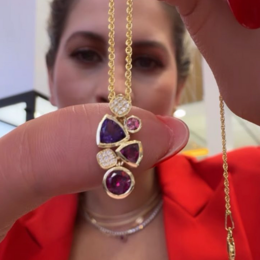 Dije con amatista, turmalina rosa, diamantes y granate