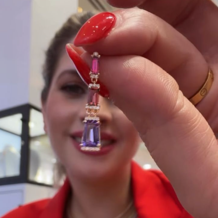 Aretes con granate, amatista, turmalina rosa y diamante
