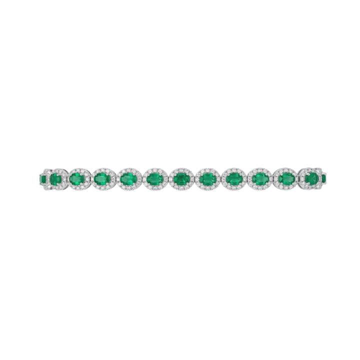 Pulsera de esmeralda con halo de diamantes