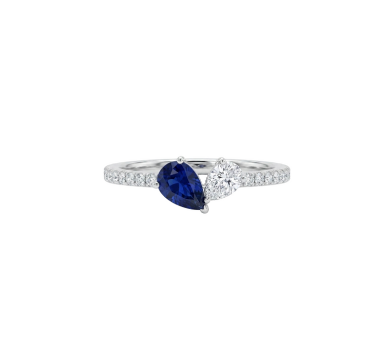 Anillo toi et Moi 2 peras y pave zafiro