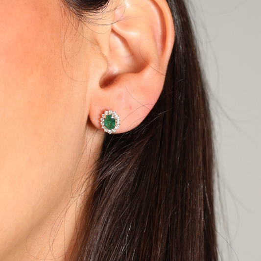 Oval Emerald Diamond Earrings