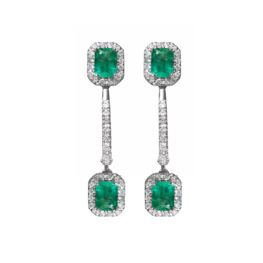 Aretes Esmeralda Largos Diamantes