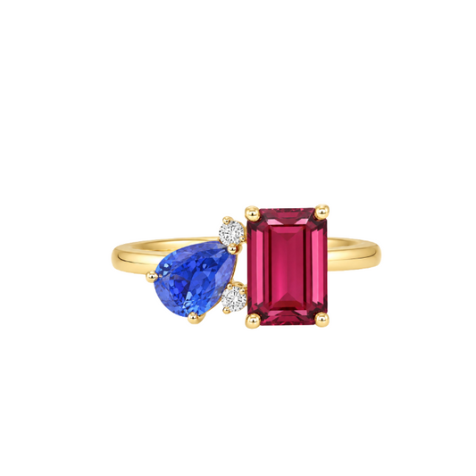 Anillo Tanzanita, Turmalina y Diamantes