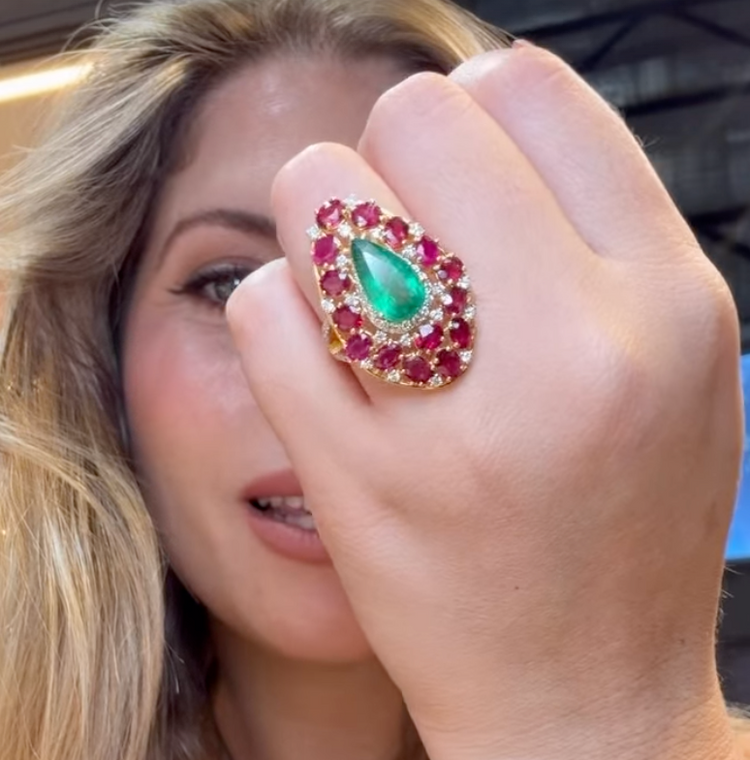 Anillo Esmeralda Rubíes Diamantes