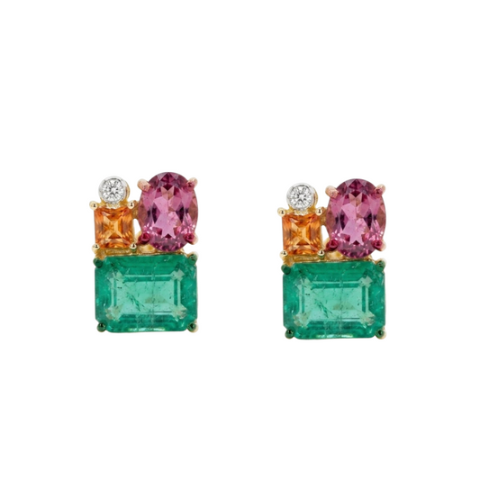 Aretes de Esmeralda, Turmalina, Zafiro y Diamantes