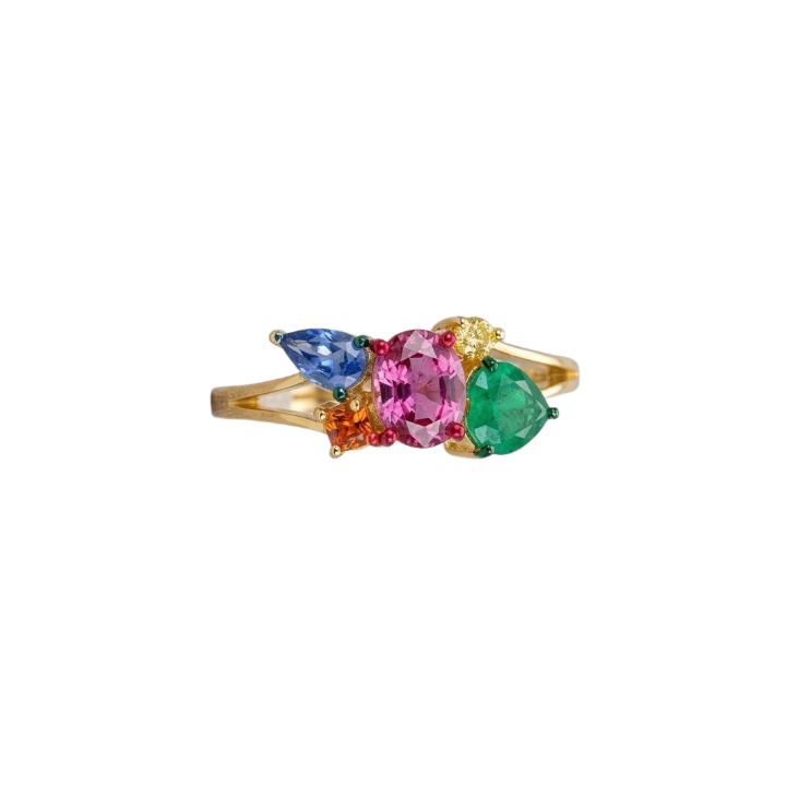 Anillo de Esmeralda, turmalina y zafiro