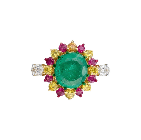 Anillo de Esmeralda, Rubi, Diamante y Zafiro