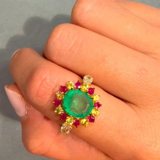 Anillo de Esmeralda, Rubi, Diamante y Zafiro