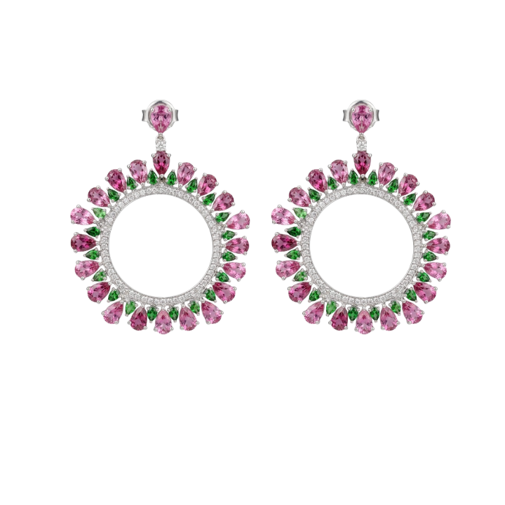 Aretes de Turmalina, Tsavorite y Diamante