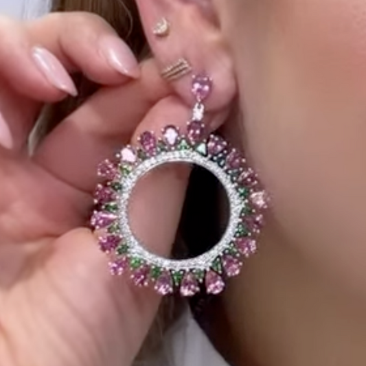 Aretes de Turmalina, Tsavorite y Diamante