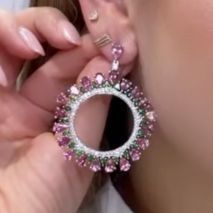Aretes de Turmalina, Tsavorite y Diamante