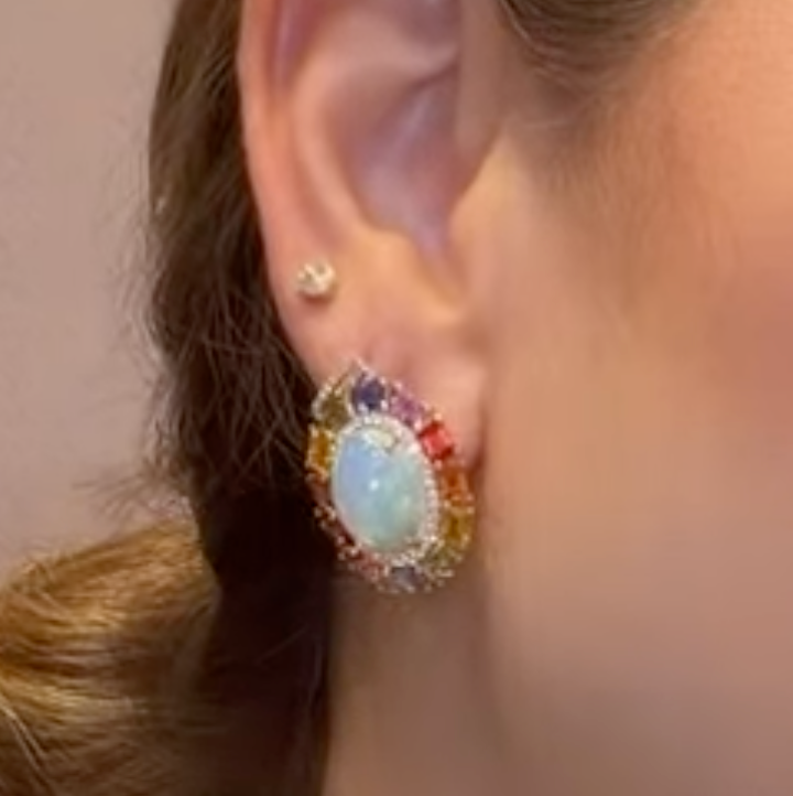 Aretes de opalo con zafiros y diamantes