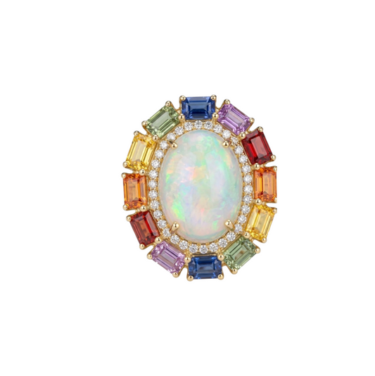 Anillo de Opalo con Zafiro y Diamantes