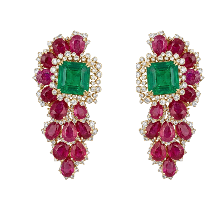 Aretes de Esmeralda, Rubi y Diamantes