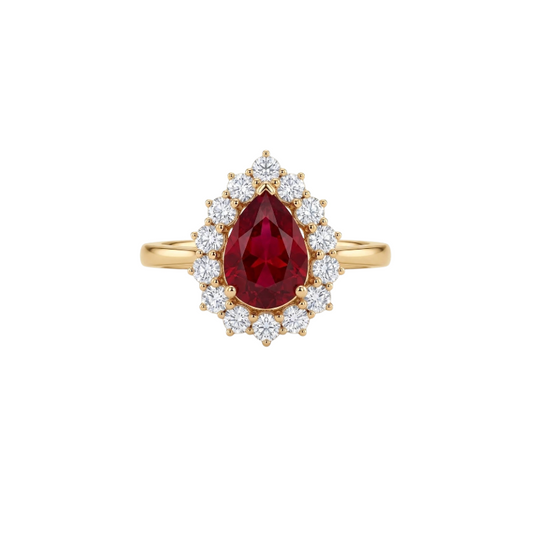 Anillo Rubi corte pera con diamantes