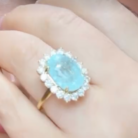 Anillo De Paraiba turmalina y diamantes