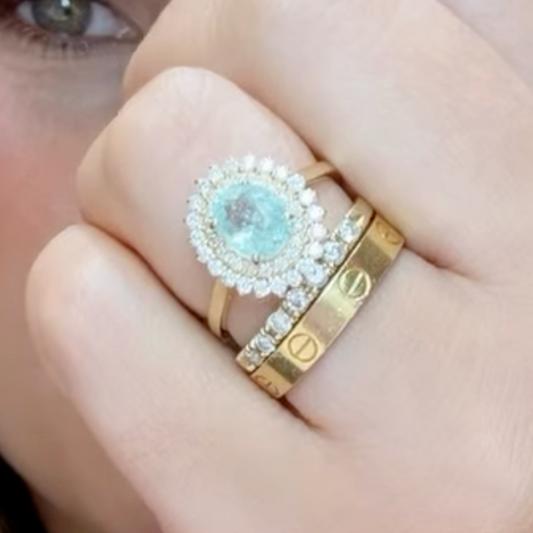 Anillo De Paraiba turmalina y diamantes