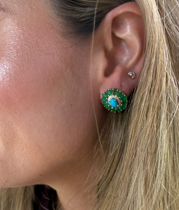 Aretes Turquesa Esmeralda y Diamantes