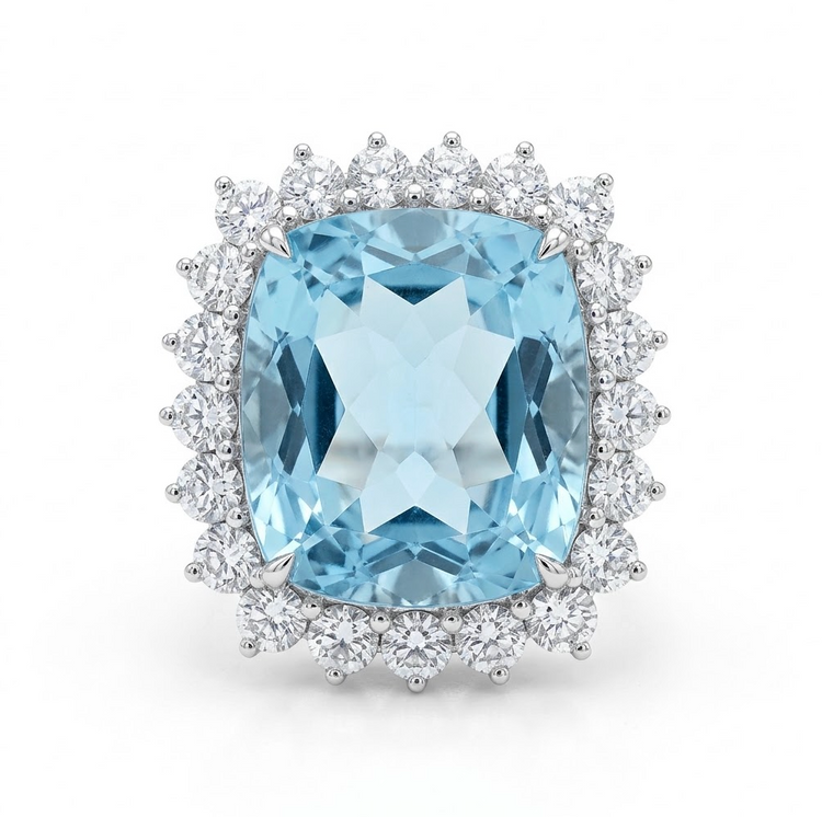 Anillo aguamarina con Diamantes