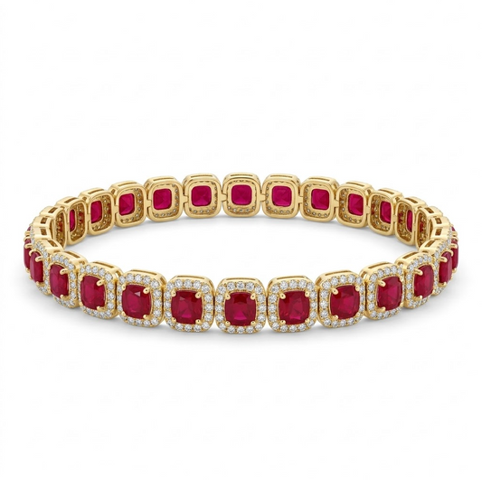 pulsera de rubíes con halo de diamantes