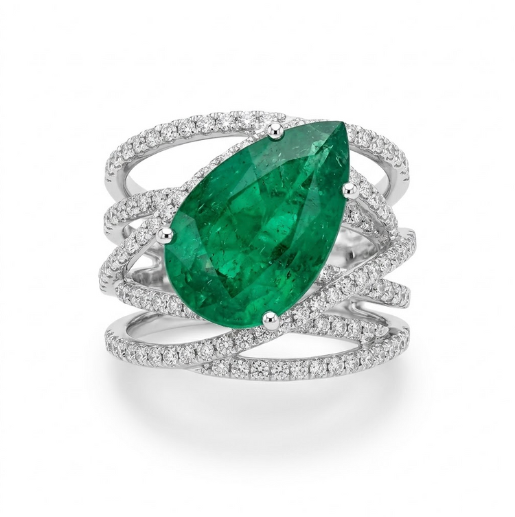 Anillo Asimétrico esmeralda y diamantes