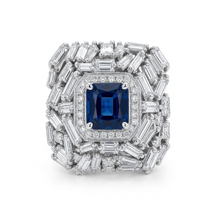 Anillo Zafiro y Diamantes