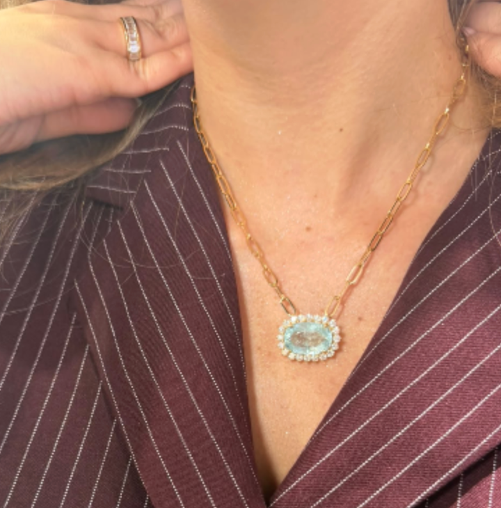 collar dije Paraiba con diamantes