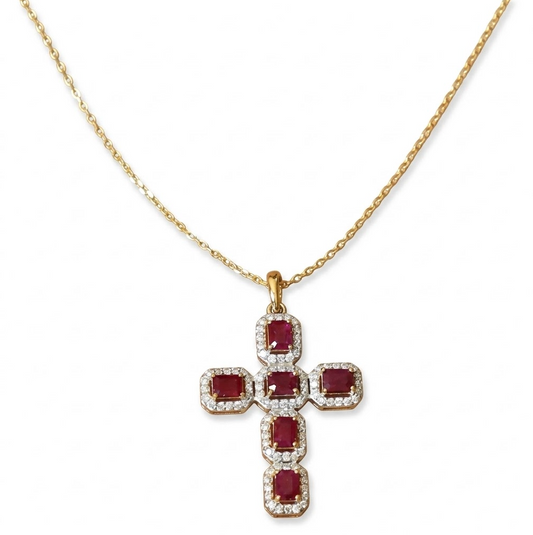 Dije cruz Rubíes y diamantes
