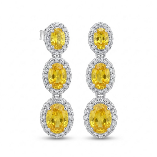 Aretes colgantes zafiros amarillos y diamantes
