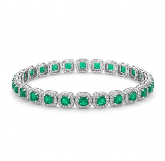 pulsera esmeraldas con halo de diamantes