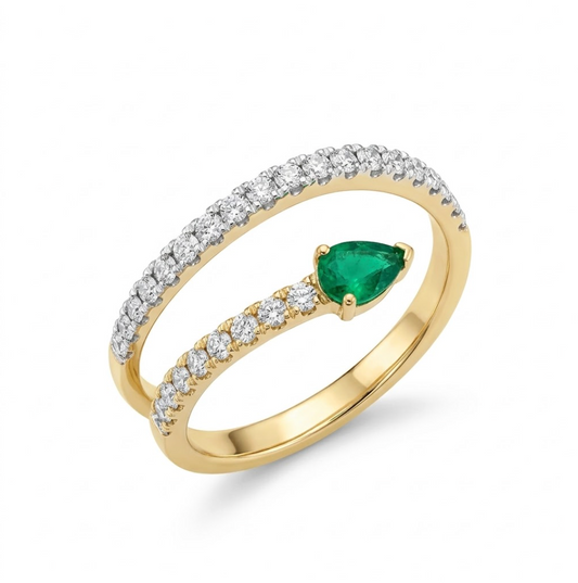 Anillo twist esmeralda y diamantes