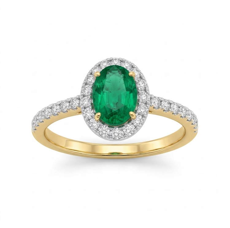 Anillo esmeralda con halo de diamantes