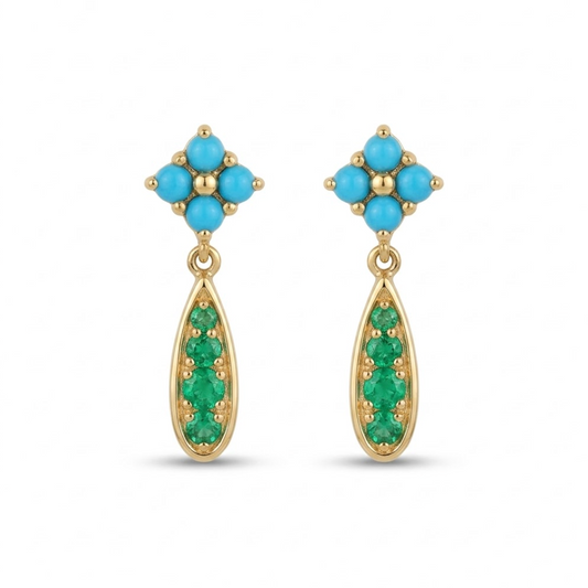 aretes esmeralda y turquesas