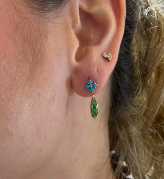 aretes esmeralda y turquesas