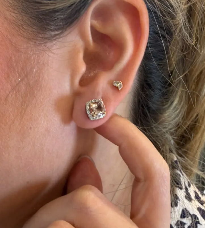 aretes morganita y diamantes