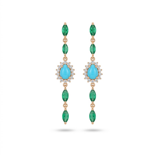 Aretes diamantes y turquesas