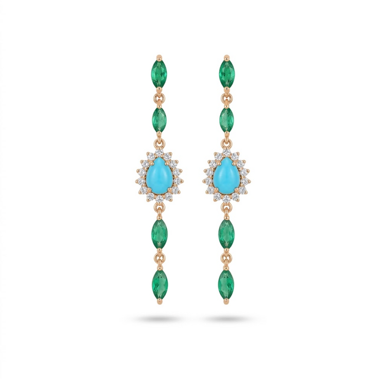 Aretes diamantes y turquesas