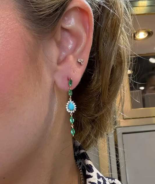 Aretes diamantes y turquesas