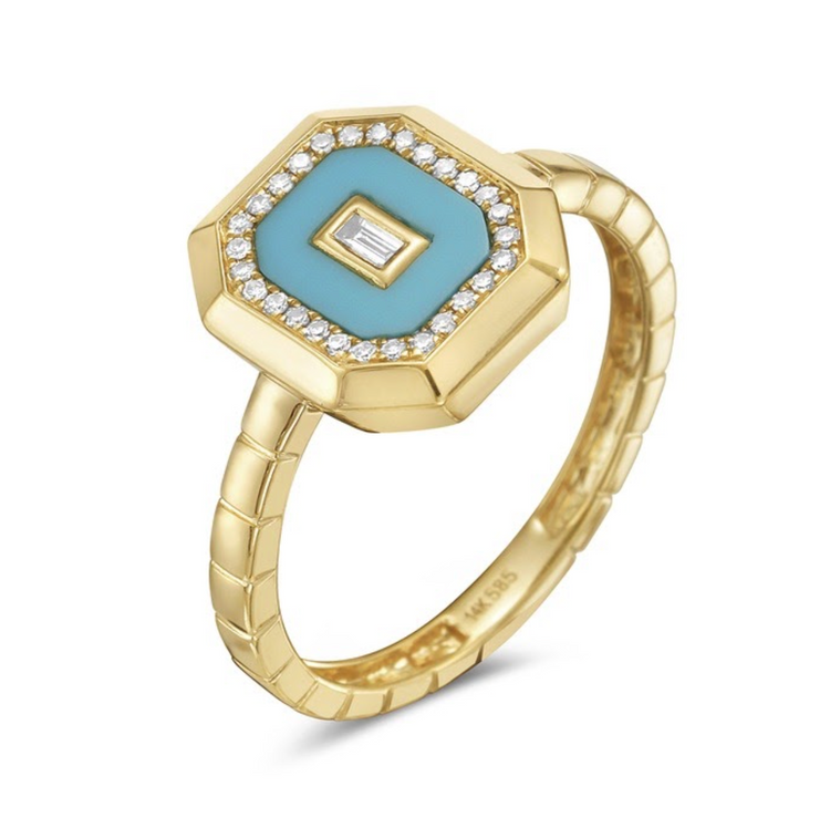 Anillo turquesas y diamantes