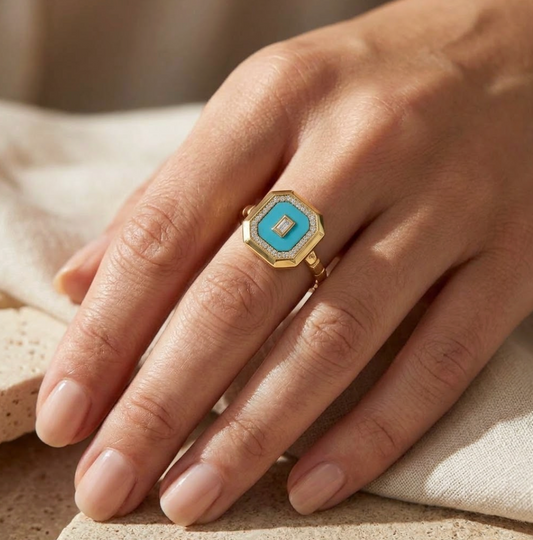 Anillo turquesas y diamantes
