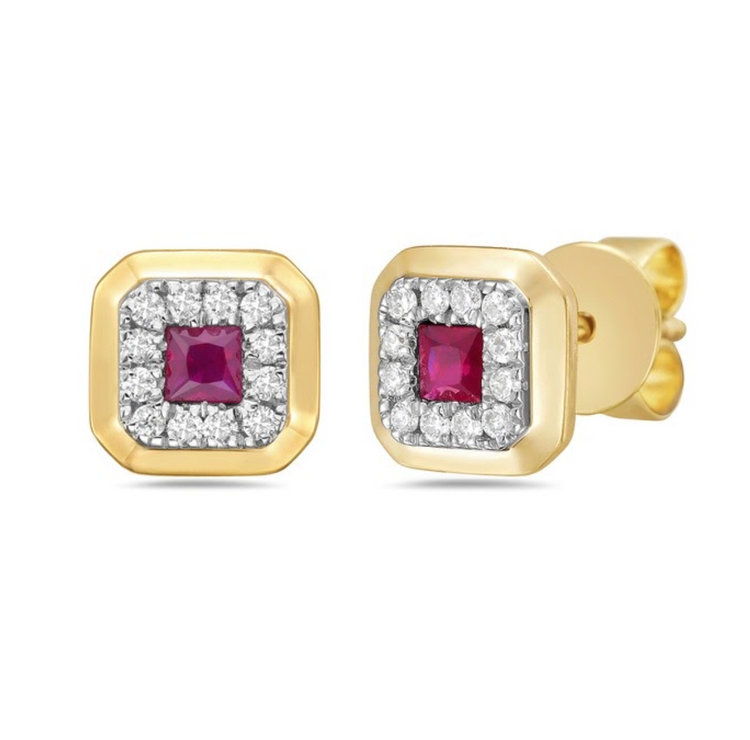 aretes rubí y diamantes