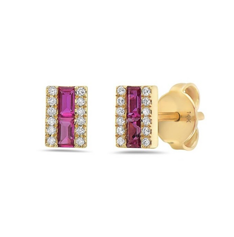 aretes rubí y diamantes