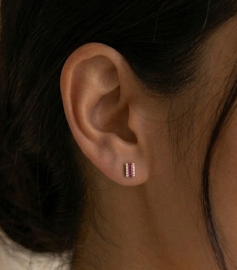 aretes rubí y diamantes