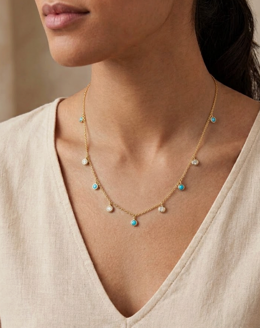 Collar diamantes y turquesas